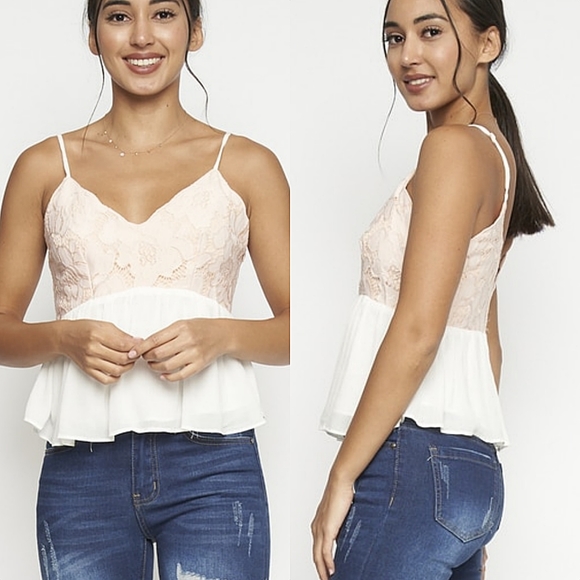 🆕Blush/White Lace Peplum Tank Top - Picture 12 of 16